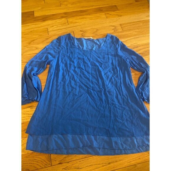 Soft Surroundings Women's Blue lined Long Sleeve Layered scoop neck Blouse sz XL - Picture 1 of 8